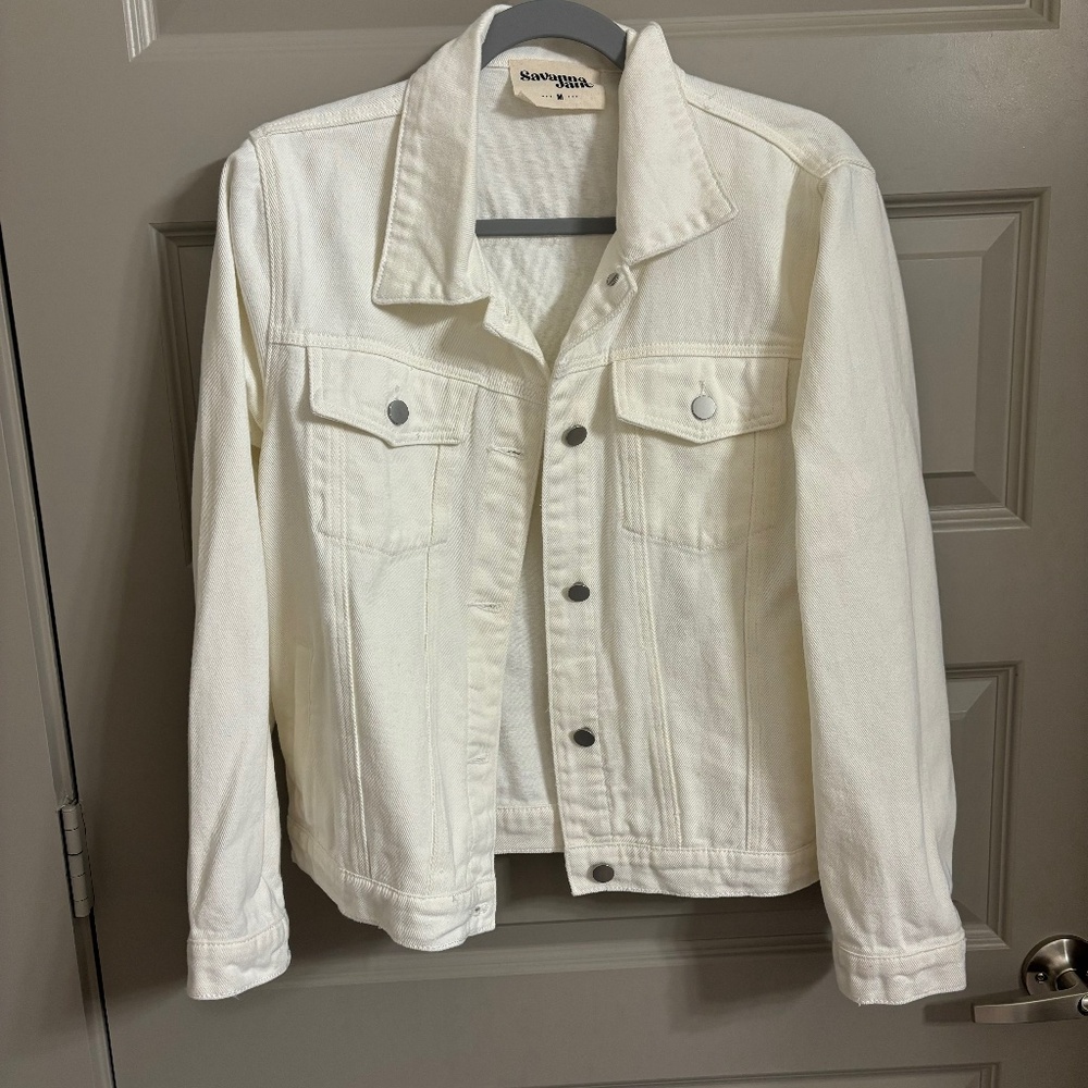 Savannah Jane White Denim Rhinestone Fringe Jacket - Size Medium